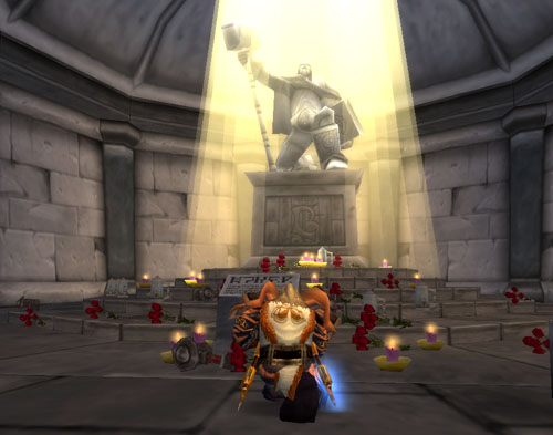 Laying an offering at Uther's tomb